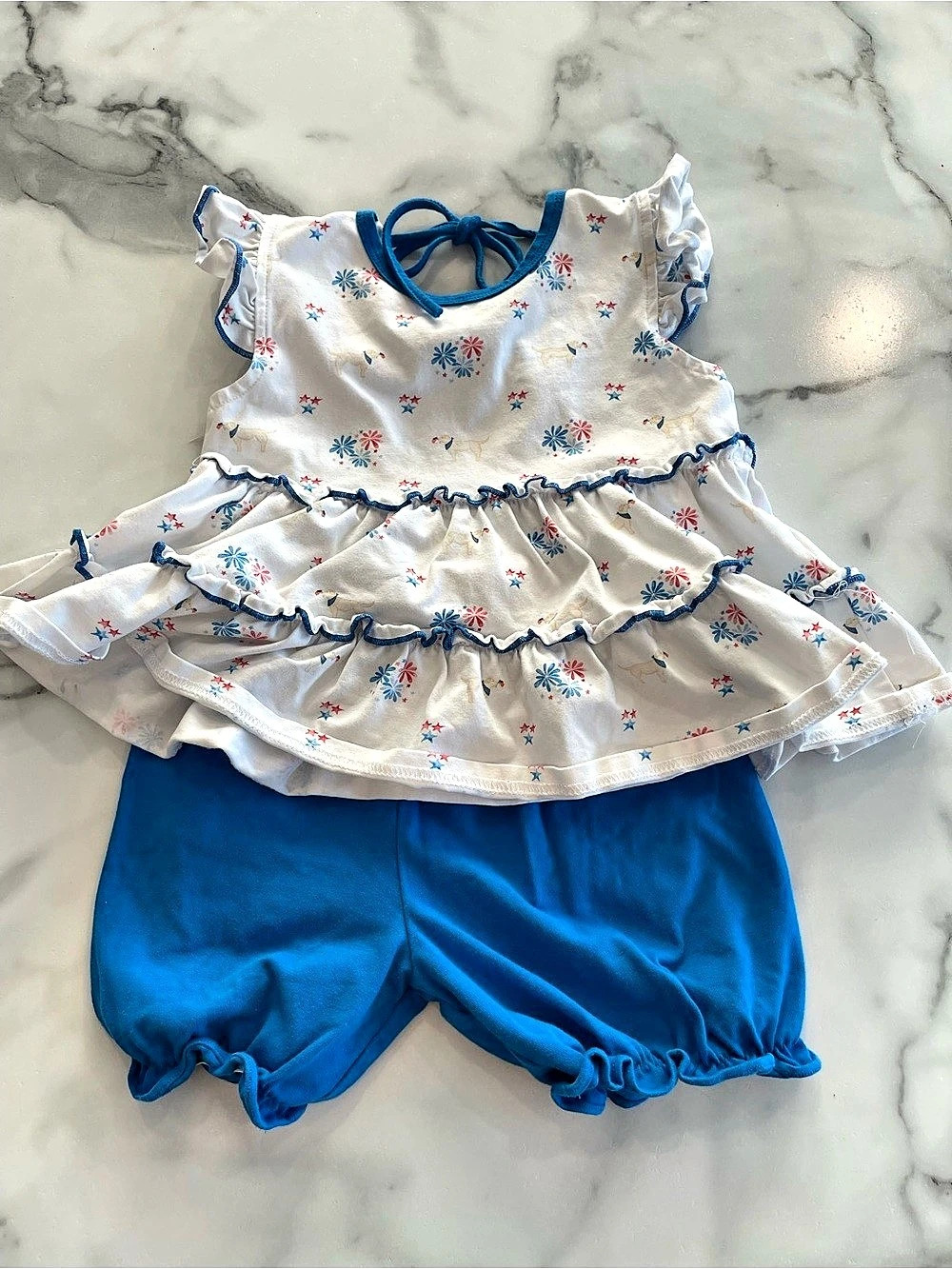 Stitchy fish dog print Set in Blue & White Size 3T